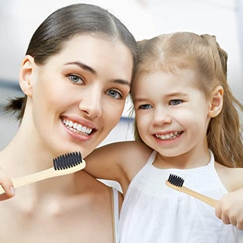 SEVENHEAD 2 PCS Bamboo Toothbrushes With Soft Bristles for Adults - Natural Biodegradable BPA Free Eco-Friendly Wooden Black Toothbrush