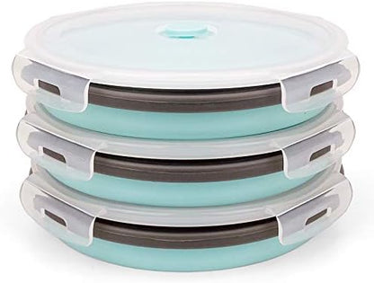 CARTINTS 1200ml Large Collapsible Meal Prep Containers, Reusable Silicone Food Storage Containers, Stackable Fridge Storage Containers, With Leakproof Lids, Microwave and Freezer Safe, Blue