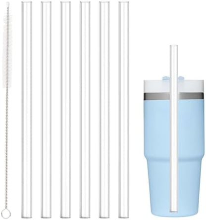 Replacement Straw Compatible with Stanley 14 oz 20 oz Cup Tumbler, 6 Pack Reusable Straw with Cleaning Brush, Plastic, Clear