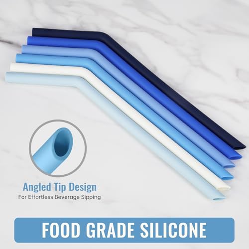 NiHome 6-Pack Wide Reusable Bent Silicone Straws for Smoothies, Milkshake