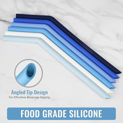 NiHome 6-Pack Wide Reusable Bent Silicone Straws for Smoothies, Milkshake