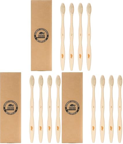 Sea Turtle Plant-Based Bristles, Bamboo Toothbrushes, Soft Natural Toothbrush for Adults (12 Pack)