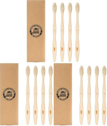 Sea Turtle Plant-Based Bristles, Bamboo Toothbrushes, Soft Natural Toothbrush for Adults (12 Pack)