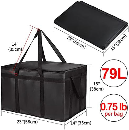 Insulated Food Delivery Bag, XXXL Grocery Cooler Bags, Black, 3-Pack