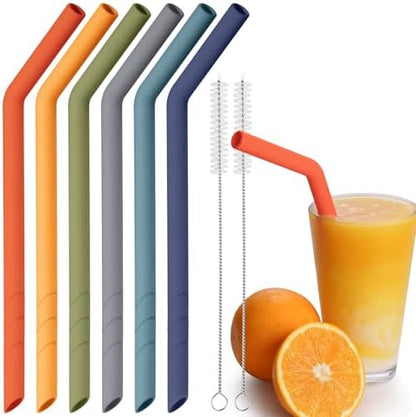 NiHome 6 PCS Extra Wide Reusable Bent Silicone Straws for Boba & Smoothies