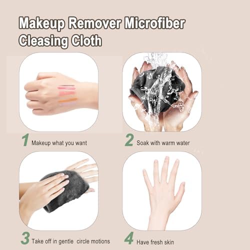 KODAMO Makeup Remover Cloth, 6 inch x 6 inch Reusable Makeup Remover Towels with Laundry Bag, Microfiber Makeup Removal Face Wash Cloths with Just Water, 12 Pack, Grey
