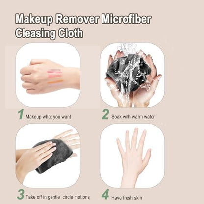 KODAMO Makeup Remover Cloth, 6 inch x 6 inch Reusable Makeup Remover Towels with Laundry Bag, Microfiber Makeup Removal Face Wash Cloths with Just Water, 12 Pack, Grey