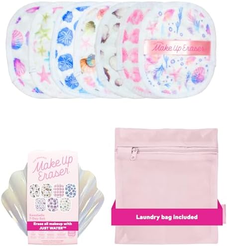 The Original MakeUp Eraser 7-Day Set, Erase All Makeup with Just Water, Including Waterproof Mascara, Eyeliner, Foundation, Lipstick, Sunscreen, and More! Seashells, 7ct.