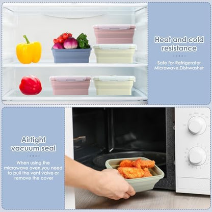 Mifoci 6 Pcs Silicone Containers for Food Collapsible Food Storage Containers with Airtight Lids Stacking Leftover Foods Storage Lunch Box for Freezer Microwave Dishwasher Safe(Morandi,18.6 oz)
