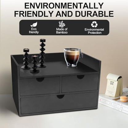 Charmewooden Desk Organizer with Drawers Countertop Drawers Organizer Tabletop Storage Organization Box Home Office Workspace Bathroom Toiletries Supplies (black with shelf)