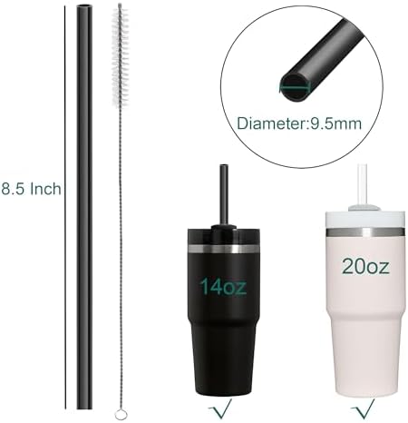 Dakoufish Replacement Straw for Stanley Cup 20oz 14oz Tumbler,Reusable Straws Compatible with 20oz 14oz Stanley Cup Accessories,Dishwasher Safe-10 Straws With 1 Brush (8.5 Inch)
