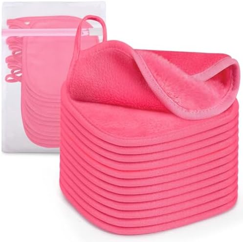 12 Pack Makeup Remover Cloth, 6" x 6" Reusable Makeup Remover Towels Face Washcloth for Washing Face, Makeup Remover Pads Cosmetic Face Wash (Pink)