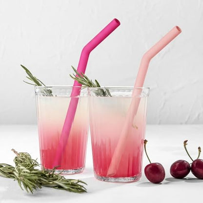 NiHome 6-Pack Wide Reusable Bent Silicone Straws for Smoothies, Milkshake