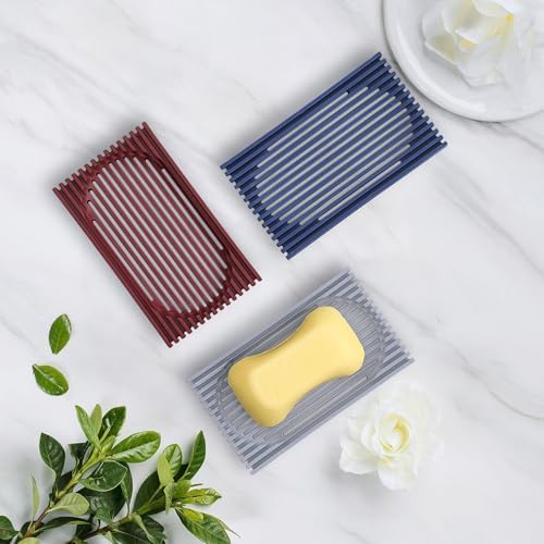 Aoheuo Modern Minimalist Soap Dish (2Pack),Drainage Silicone Soap Holder,5.5 Long by 3.15 Wide,0.55 inches high,Used for Kitchen, Bathroom,and Bar Sink(Blue,Blue)