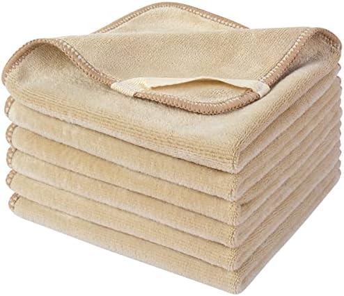 SINLAND Microfiber Facial Cloths Fast Drying Washcloth 12inch x 12inch (6pack, Cream)