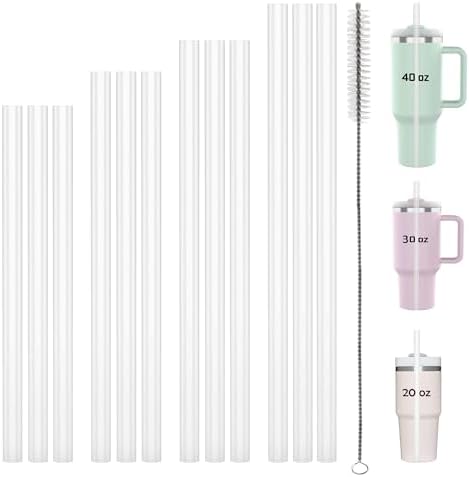Dakoufish Replacement Straws For Stanley Cup 12oz 16oz 20oz 30oz 40oz Tumblers,12 Pcs Mix Size Reusable White Plastic Straws With 1 Cleaning Brush,Dishwasher Safe