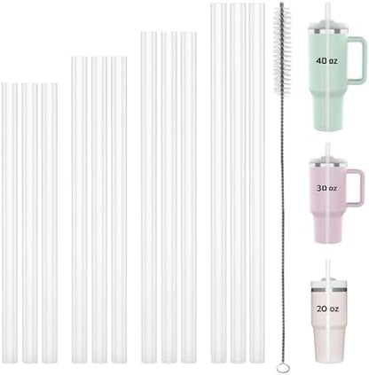 Dakoufish Replacement Straws For Stanley Cup 12oz 16oz 20oz 30oz 40oz Tumblers,12 Pcs Mix Size Reusable White Plastic Straws With 1 Cleaning Brush,Dishwasher Safe