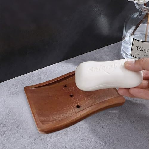 Aoheuo Soap Holder,Soap Dish for Shower, Walnut, 5.3 inches Long, 3.5 inches Wide, 0.6 inches High, for Kitchen, Bathroom, and Bar Sinks
