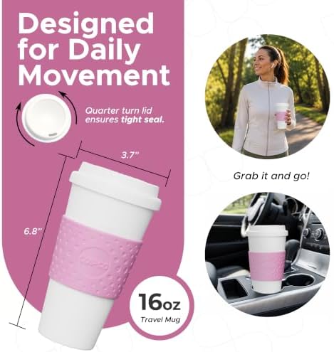 Copco Acadia 16 oz Travel Mug - Insulated Reusable Coffee Tumbler with Double-Walled Plastic, Leak-Proof Lid, BPA-Free - Portable Mug for Hot & Cold Drinks, Cup Holder Friendly (Bubble Gum)