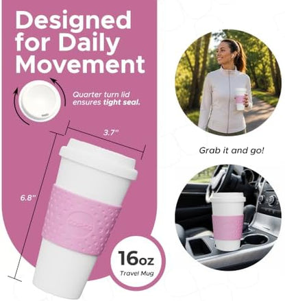 Copco Acadia 16 oz Travel Mug - Insulated Reusable Coffee Tumbler with Double-Walled Plastic, Leak-Proof Lid, BPA-Free - Portable Mug for Hot & Cold Drinks, Cup Holder Friendly (Bubble Gum)