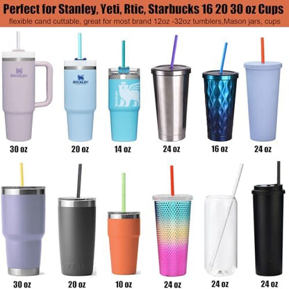 ALINK 12-Pack Reusable Plastic Glitter Straws, 11" Long Colorful Hard Plastic Tumbler Straws for 16 OZ 20 OZ 30 OZ Stanley, YETI, Mason Jar, Starbucks with Cleaning Brush