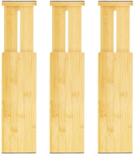 VaeFae 3 Pack Bamboo Drawer Dividers, 4" High Adjustable 11.9-17.1" Clothes Drawer Organizers, Expandable Separators for Bedroom/Bathroom/Kitchen/Office Storage