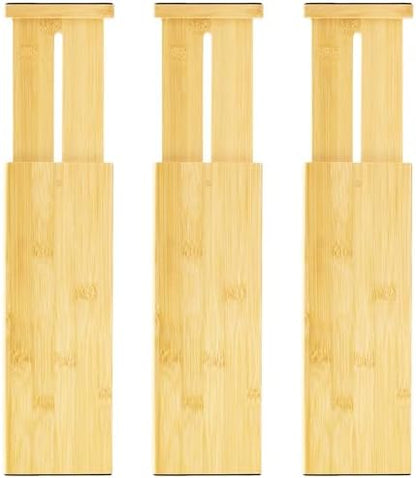 VaeFae 3 Pack Bamboo Drawer Dividers, 4" High Adjustable 11.9-17.1" Clothes Drawer Organizers, Expandable Separators for Bedroom/Bathroom/Kitchen/Office Storage