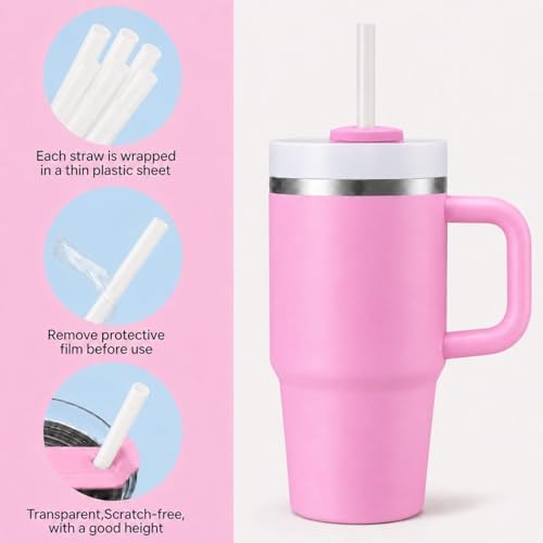 Replacement Straws Compatible with 20 oz Stanley Quencher Tumbler, 8.5 Inch Reusable Straws, Drinking Cup Accessories, White-6 Pack