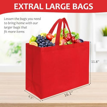 50 Pcs Reusable Tote Bag with Handles Bulk Extra Large Non Woven Grocery Shopping Bags for Boutiques Retail Store(Red)