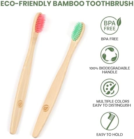 10 Kids Bamboo Toothbrushes Aged 5+, Individually Wrapped Bulk Toothbrush
