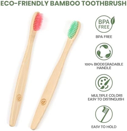 10 Kids Bamboo Toothbrushes Aged 5+, Individually Wrapped Bulk Toothbrush