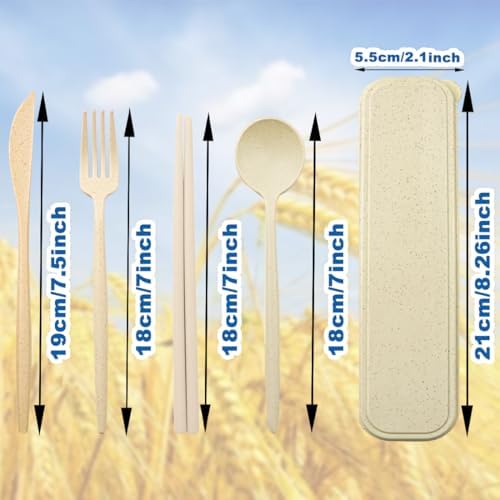 ELANE 4 Sets Reusable Travel Utensils Set with Case,Camping Cutlery Set Reusable Cutlery Set with Case,Utensil Sets for Lunch Picnic Daily Use Outdoor (beige)
