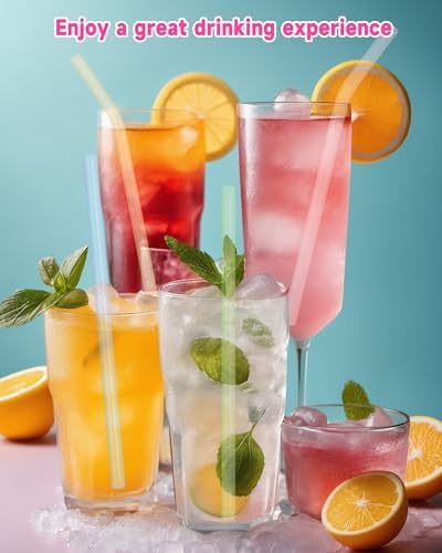 10 Pcs Reusable Glass Straws Shatter Resistant, 8” Colorful Glass Straws
