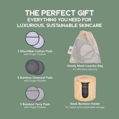 GREENZLA Reusable Makeup Remover Pads | 12 Pack | Bamboo Charcoal