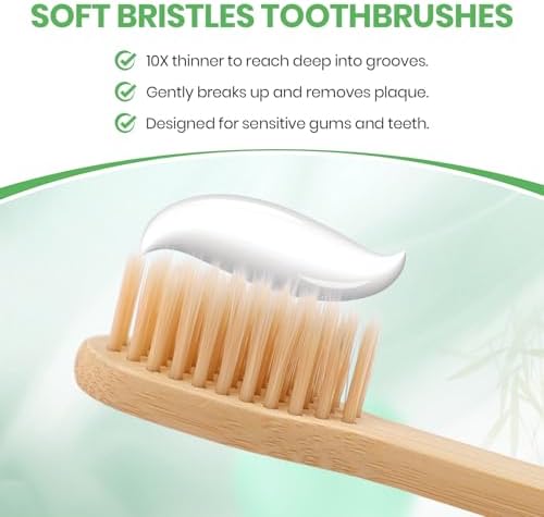 Daletu Bamboo Toothbrushes Soft Bristles 10 Pack, Biodegradable BPA Free Soft Bristles Toothbrushes for Adult, Eco-Friendly, Natural Wooden Organic Toothbrush