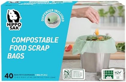 Hippo Sak Compostable Small Food Scrap Bags, 40 Count with Dispenser