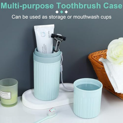 Mulbozy Travel Toothbrush Holder, Large Travel Toothbrush Cup Case, Portable Travel Toothbrush Toothpaste Makeup Storage for Business Trip Camping School - Blue