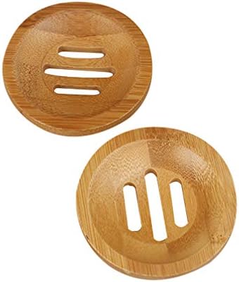 2pcs Bamboo Soap Dish Soap Tray,Round Bath Holder Bamboo Dish for Shower Wood Holder Saver Container Bathroom Storage Case for Bathroom Toilet Kitchen Hotel