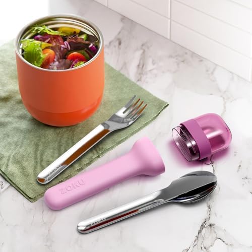 Zoku Pocket Utensil Set Stainless Steel Fork, Knife, and Spoon in Case Purple