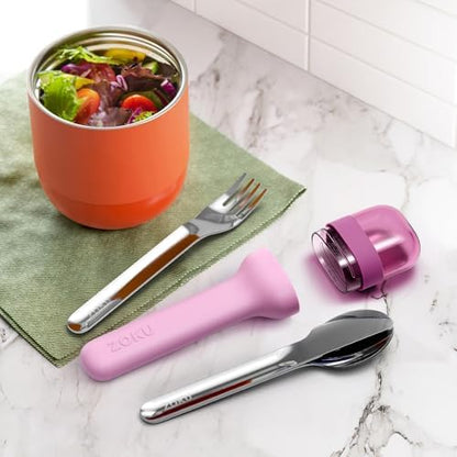 Zoku Pocket Utensil Set Stainless Steel Fork, Knife, and Spoon in Case Purple