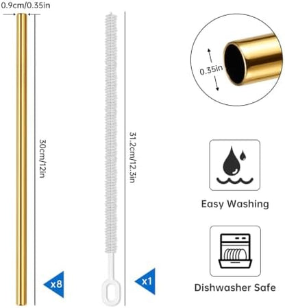 Tomorotec 8PCS Stainless Steel Straws Fit for 40oz Stanley Tumblers, Gold