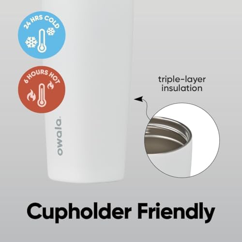 Owala SmoothSip Slider Insulated Stainless Steel Coffee Tumbler, Reusable Hot or Iced Coffee Cup and Travel Mug, BPA Free 20 oz, Plum Perfect