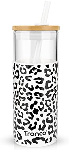 Tronco 20 oz Glass Tumbler with Lids and Straws, Reusable Iced Coffee Cups