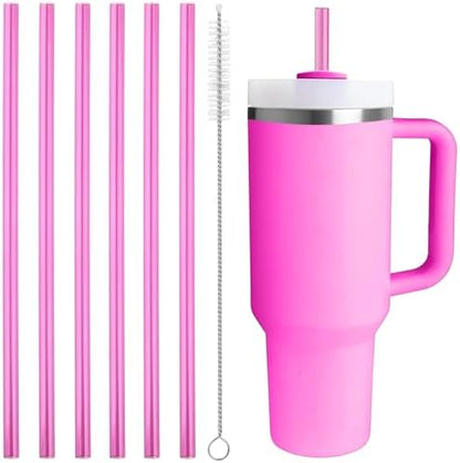 Replacement Straw Compatible with 40 oz Stanley Quencher Tumbler, 12 Inch Extra Long Reusable Plastic Straws for 40 Oz Cup, Dark Pink-6 Pack