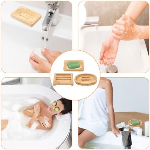 12 Pcs Bamboo Soap Dish Bulk, Self-Draining Non-Slip Bamboo Soap Trays Bulk, Wooden Soaps Holder Tray, Shampoo Bar Holder for Bathroom, Kitchen (3 Sizes)