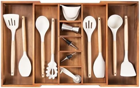KitchenEdge Utensil & Junk Drawer Organizer, 16-28 in, Acacia