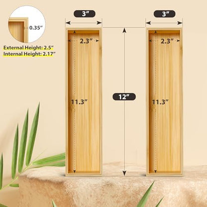 Bamboo Kitchen Drawer Organizer, Deep 2-Pack, 12" x 3" x 2.5"