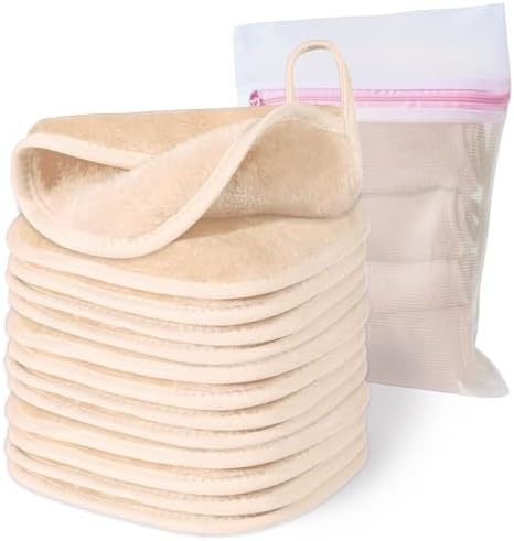 Natwag Makeup Remover Cloth, 6" x 6" Make Up Towels Reusable Face Cloth for Washing Face, 12 Pack Makeup Remover Pads Microfiber Face Washcloth with Mesh Bag, Beige