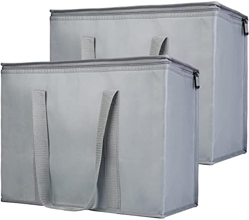 Bodaon 1-Pack Insulated Reusable Grocery Shopping Bags, X-Large Pizza Delivery Cooler Bag for Hot/Cold Food, Grey
