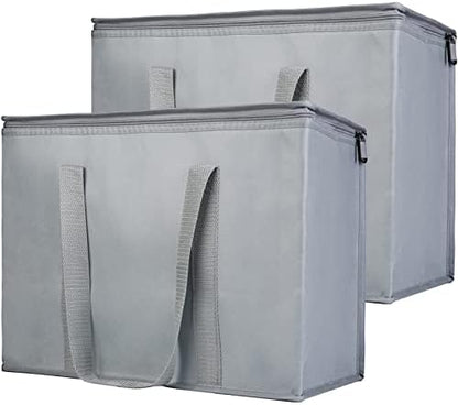 Bodaon 1-Pack Insulated Reusable Grocery Shopping Bags, X-Large Pizza Delivery Cooler Bag for Hot/Cold Food, Grey
